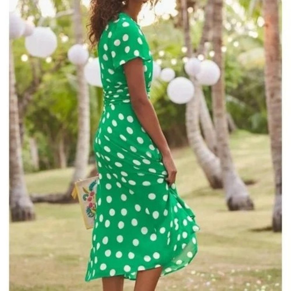 Boden Dress Carey Polka Dot Midi 16/18R Emerald Green and White